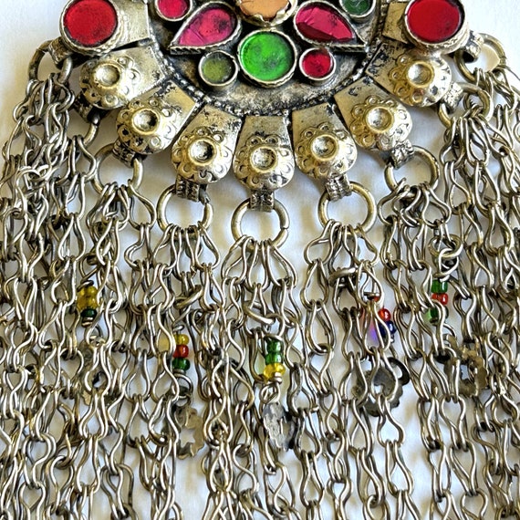 Silver Toned Jeweled Pendant, Afghan Kuchi Tribal… - image 4