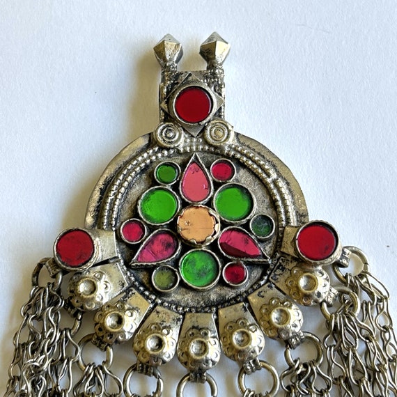 Silver Toned Jeweled Pendant, Afghan Kuchi Tribal… - image 3