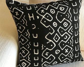 Authentic Mudcloth Pillow Cover, Made from Vintage Bogolan Fabric, Mali West Africa 18&quot; x 18&quot;  Cover Only