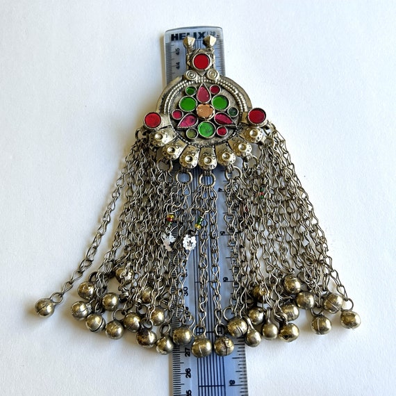 Silver Toned Jeweled Pendant, Afghan Kuchi Tribal… - image 6