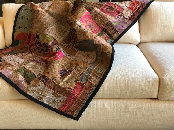 Décoration d'intérieur en coton vert indien vintage patchwork cantonnière de porte de fenêtre patchwork indien brodé à la main Toran Boho Décoration de salon (99 x 33 cm (petite cantonnière