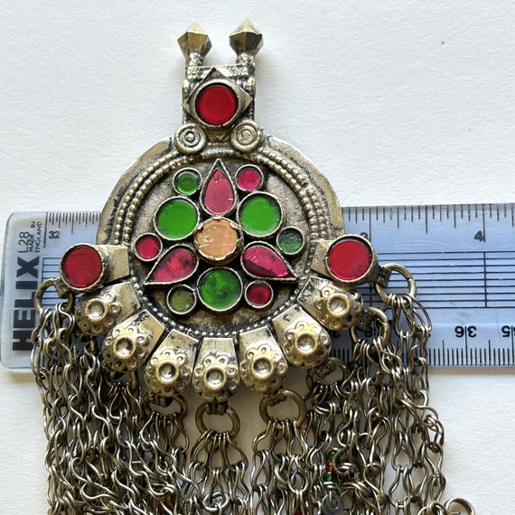 Silver Toned Jeweled Pendant, Afghan Kuchi Tribal… - image 5