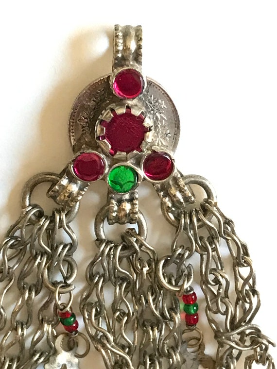 Silver Toned, Jeweled Pendant, Afghan Kuchi Triba… - image 4
