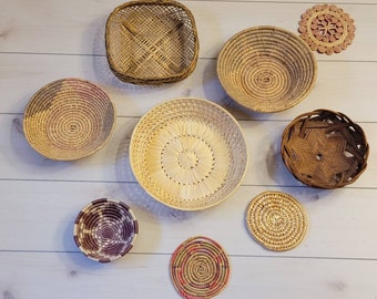 Wall Baskets - Basket Wall Set - Basket Wall Art - Set of 9 Baskets - Vintage Woven Baskets