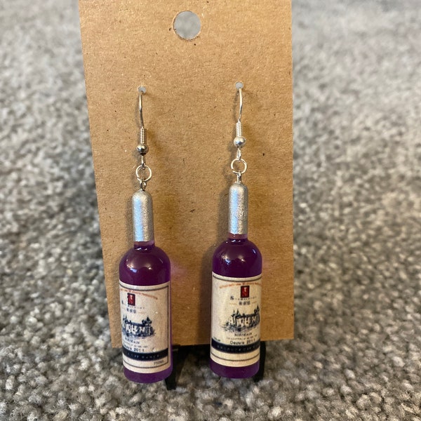 Mini Purple Wine Bottle Earrings