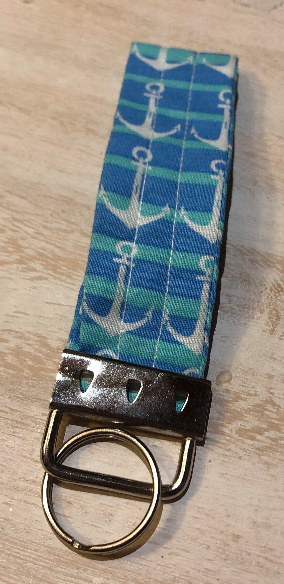 Anchors on Light Blue Keychain Key Fob Wristlet Etsy