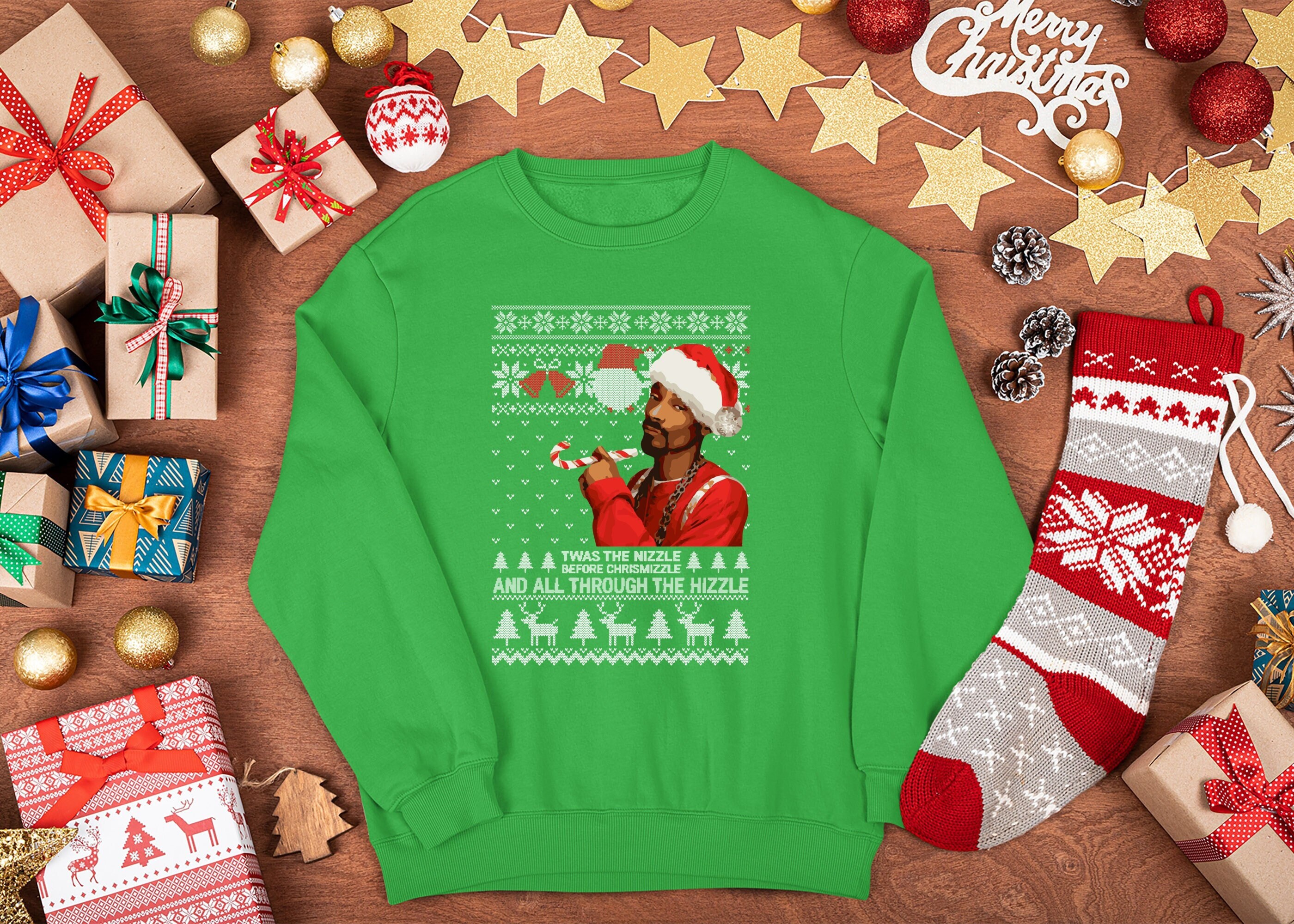 Ugly Christmas Sweater Snoop Dogg 'Twas The Nizzle Before Chrismizzle Sweatshirt