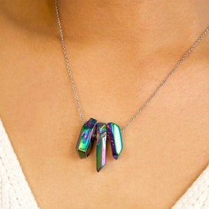 titanium rainbow aura quartz necklace / genuine titanium aura quartz crystal necklace / black rainbow crystal necklace / black crystal gift