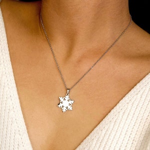 stainless steel snowflake pendant necklace, gold silver snow flake pair charm, winter season jewelry, cute christmas gift cold weather,frost