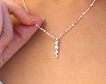 Collar de fase lunar de plata, delicado collar de fase lunar, fases lunares, sol celestial, lunas, astrología, amante, creciente, menguante, delicado, hermoso, regalo único.