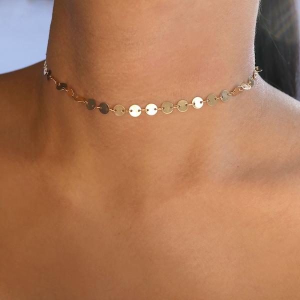 gold or silver coin choker / gold choker necklace / coin choker gold / dainty coin gold choker / gold disc choker/ dainty silver coin choker