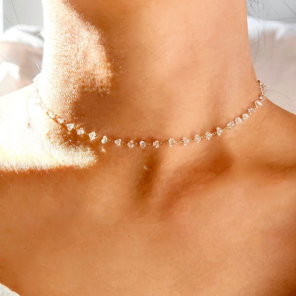 dainty clear crystal stone choker necklace / clear gemstone choker / clear gem stone choker / tiny clear stone choker /clear crystal jewelry