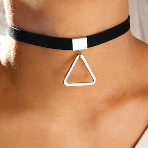 Triangle Charm Black Choker: Suede Choker with Geometric Charm