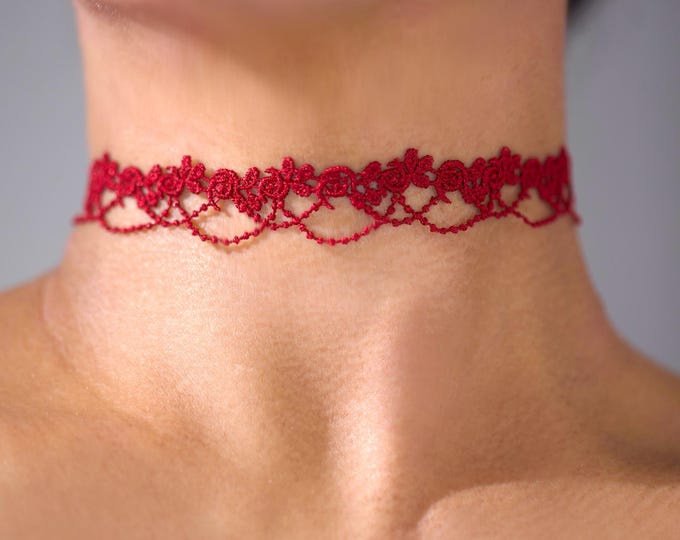 Red Choker/thick Red Chokers/ Spring Necklace/glittery Choker ...