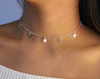 silver star choker / star choker / dainty star choker / star choker silver / stars choker / choker necklace / silver star / celestial / star