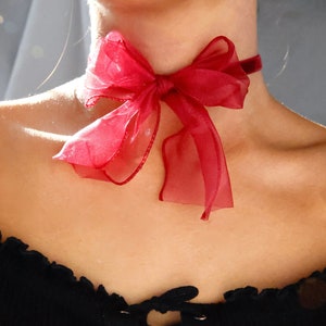 rote Spitze Schleife Choker Halsband / große rote Spitze Schleife Choker / rotes Band Choker / rotes Band Anime Choker / rotes Kleid Choker / rotes Band Choker