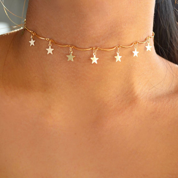 gold star wavey choker / gold star choker / star choker / star choker gold / dainty star choker / gold stars choker/celestial jewelry/dainty