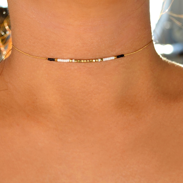 sierlijke choker met kralen, kleine eenvoudige choker met kralen, gouden streng boho-sieraden in laagjes, leuk trendy dun choker meisjescadeau, elegant
