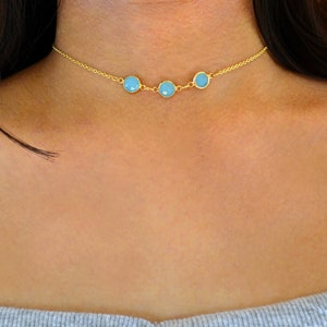 bright aqua blue stone choker necklace / blue stone necklace / blue crystal choker necklace / dainty blue stone choker /turquoise necklace