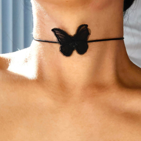 simple black lace butterfly choker / black butterfly choker / black floating butterfly choker / single black butterfly choker / butterflies
