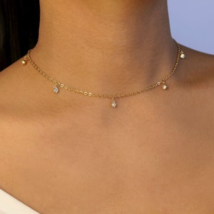 silver or gold dainty diamond choker / dainty gold choker / delicate diamond necklace / dainty diamond choker necklace/ dangle choker