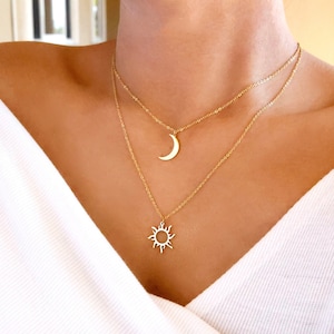Stainless Steel Sun Moon Necklace: Layered Double Celestial Necklaces Set 316L Stainless Steel, Gold, Silver