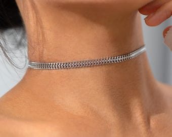 Silver Wheat Stainless Steel Chokers: Woven Braided Choker Silver or 18K Gold PVD