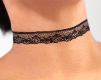 Black Floral Lace Choker: Elegant Sheer Flower Mesh Chokers in Various Colors