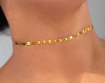Gold Stainless Steel Link Choker: Dainty Minimal Geometric Chokers in Silver, Gold