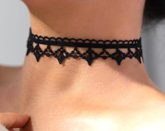 Black Spike Lace Choker: Gothic Style Rivet Spiked Lace Chokers