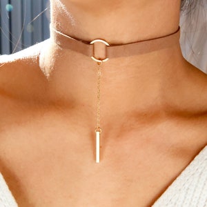 beige suede choker / brown suede choker / brown velvet choker / bohemian choker necklace / boho jewelry / festival jewelry / leather choker
