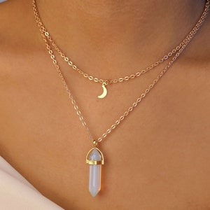 4 STYLES / opalite crystal necklace / opal crystal necklace / opal crystal jewelry / quartz necklace / opal bullet necklace/opalite necklace image 1