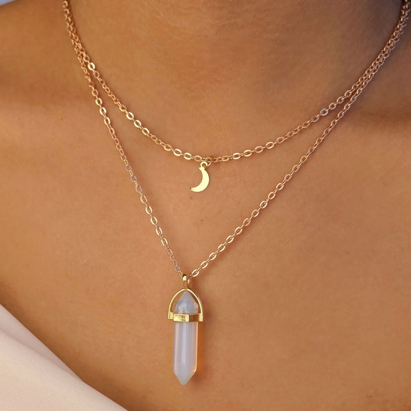 4 STYLES / opalite crystal necklace / opal crystal necklace / opal crystal jewelry / quartz necklace / opal bullet necklace/opalite necklace