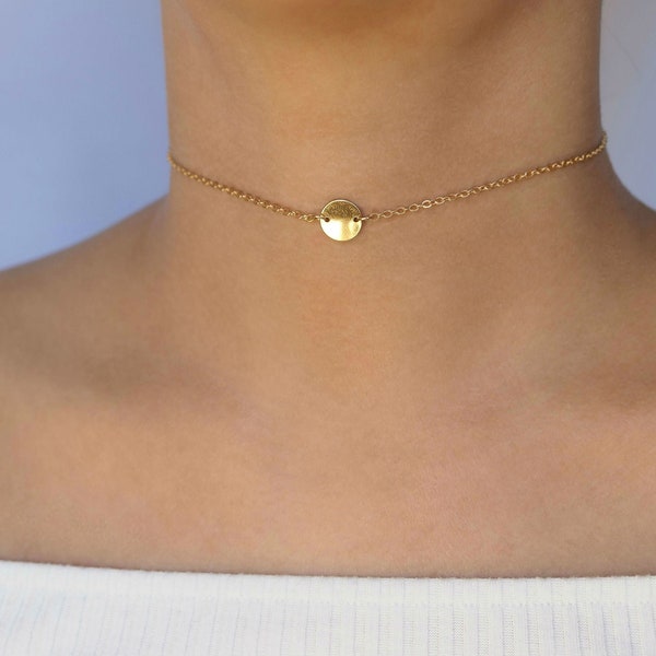 silver or gold single coin choker / coin choker / disc choker / disc choker gold / dainty gold choker / simple gold choker