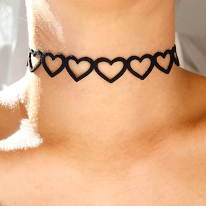 black hearts choker / cut out heart choker / black heart choker / suede heart choker / repeating heart choker / repeating hearts choker