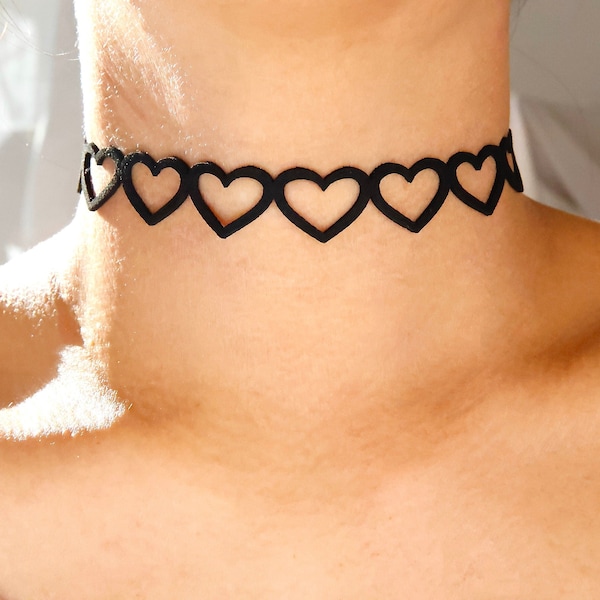 Leather Heart Choker Etsy