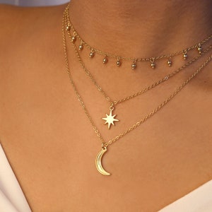Celestial Dangle Set / North Star Necklace / Gold Moon and - Etsy
