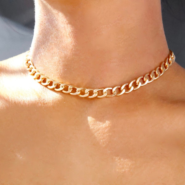 gold curb chain choker necklace / thick gold curb chain choker necklace / chunky gold curb chain choker necklace / simple curb chain / gift