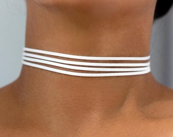 Stacked Suede Choker: White Layered Tiered Suede Chokers