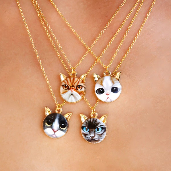 Collier pendentif visage de chat délicat / collier chat délicat / cadeau bijoux pour amoureux des chats / collier chat mignon / collier tête de chat réaliste / chat drôle