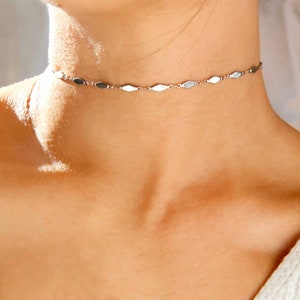 silver geometric stainless steel choker / dainty silver choker necklace / delicate silver choker / elegant silver choker /silver choker gift