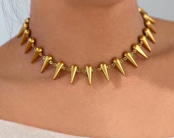 Gold Spikes Choker: Stainless Steel Large Spiked Rivet Chokers in Gold, Silver
