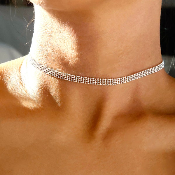 silver choker necklace / silver simple choker necklace / silver satellite choker necklace / classy silver choker necklace / choker gift