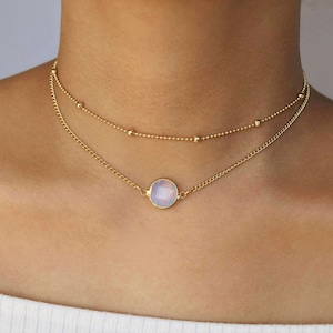 iridescent opal choker, layered opalite crystal round gem stone necklace, unique beautiful ethereal birth stone december gemstone gift white