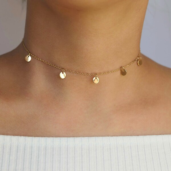 coin charm choker / gold coin choker/ gold disc choker /dangle choker gold/gold choker necklace/silver coin choker /trendy choker