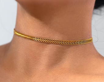 Gold Wheat Stainless Steel Chokers: Woven Braided Choker 18K Gold or Silver