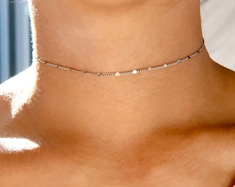 dainty stainless steel silver strand choker / thin silver choker necklace / simple silver choker /delicate silver choker/silver chain choker