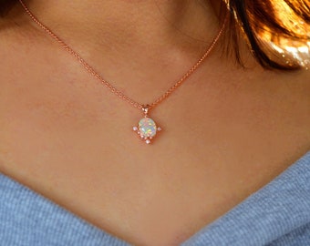 rose gold opal necklace / rose gold opal pendant / tiny opal necklace / dainty opal necklace / tiny opal pendant / opal stone necklace/opal