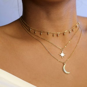 celestial dangle set / north star necklace / gold moon and star necklace / dainty moon necklace / christmas gift/ holidays / lead free