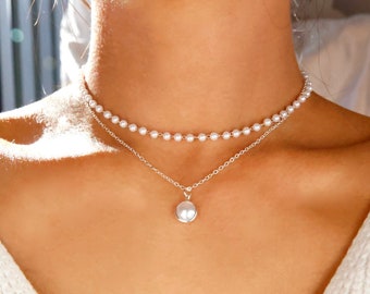 Collana Girocollo Con Perle Finte 12 Mm - Alta Lucentezza, Oro, Regalo Per Sposa E Damigella, Acciaio Inox